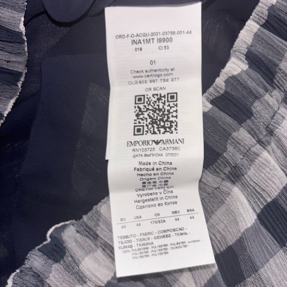 Emporio Armani Strapless Gingham Maxi Dress NWOT EU 44 US 10-12 Navy Blue/White - Picture 10 of 11